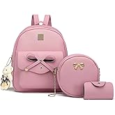 K.E.J. Women Mini Backpack Purse Bowknot Leather Backpack 3-PCS Cute Small Backpack Purse for Women Rucksack for Ladies Shoulder Bag