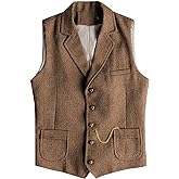 AeoTeokey Men's Tweed Suit Vest Western Herringbone Wool Casual Waistcoat for Groomsman