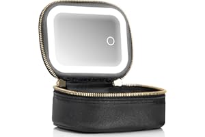 EXTREI GENT Small Makeup Bag with Led Mirror, Mini Travel Make up Bag 3 Light Modes Adjustable Brightness, for Women Organizer Cosmetic Bag, Portable Travel Train Toiletry Bag, for Pool Parties Work Touch-Ups