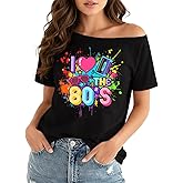 80s Outfit for Women 80's Theme Party Shirt Sexy Off The Shoulder 90S Tshirts Vintage 90s Disco Off Shoulder Tops