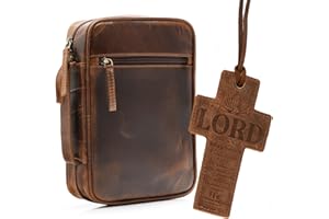 ELIZO Leather Bible Cover for Men Women Bible Case Small Book Cover Zipper Church Bible Bag Carrying Case Christian Religious Gifts Bookmark Antique