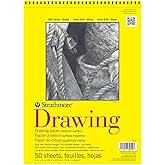 Strathmore 300 Series Wire Bound Drawing Pad, 70 lb. Drawing Paper, 9 X 12 inches, White, 50 Sheets (340-9)