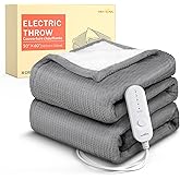 HOMLYNS LuxeHeat Heated Blanket Throw, Soft Flannel Sherpa, Electric Blanket 5 Heat Settings, Fast Heating, Heating Throw Blanket 3 Hours Timer Auto Shut Off, Machine Washable, 50×60 Inches, Grey