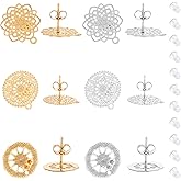 UNICRAFTALE 12pcs 3 Shapes 304 Stainless Steel Stud Earring Findings Mixed Shapes Stud Earring Findings Golden Stainless Steel Color Earrings Metal Ear Studs for DIY Jewelry Making Pin 0.7mm