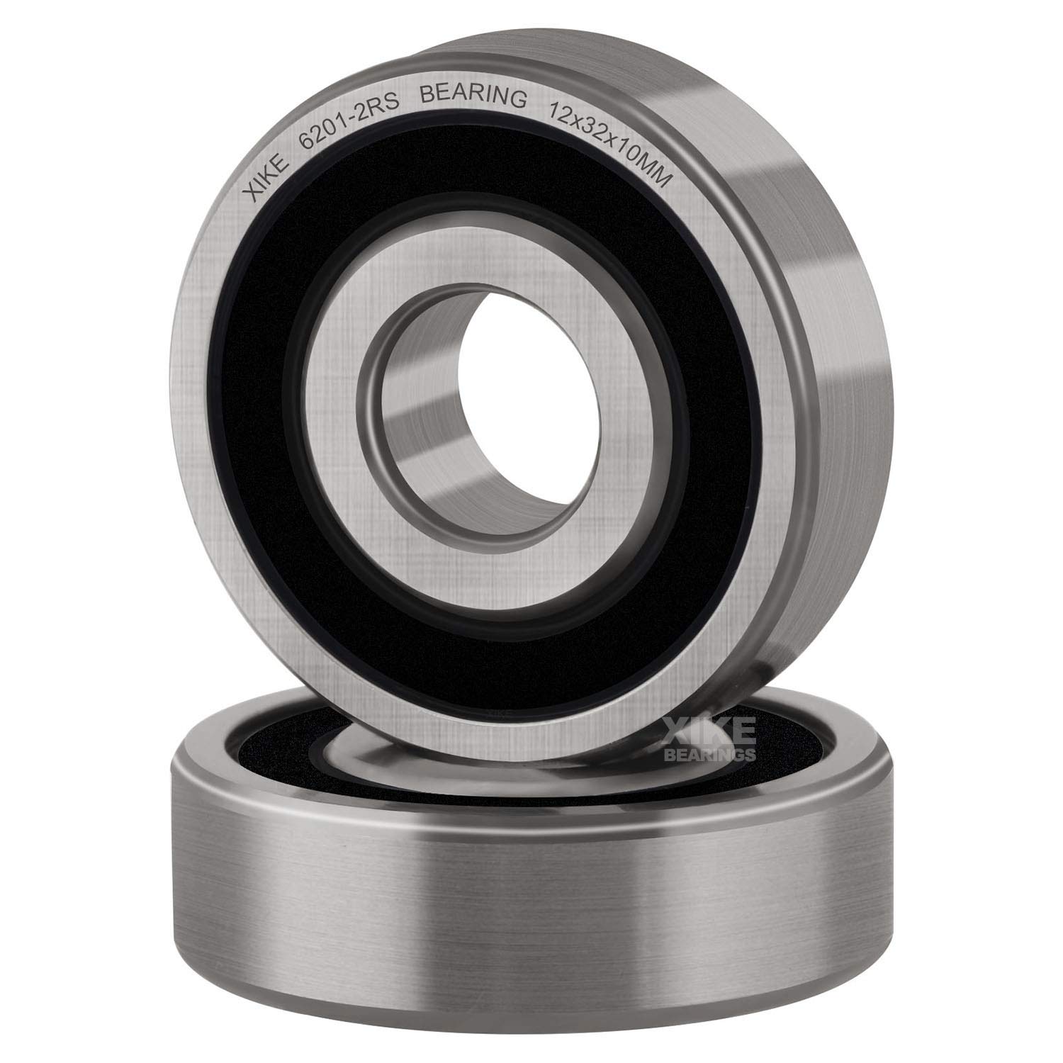 XIKE 2 pcs 6201-2RS Sealed Ball Bearings 12x32x10mm, Bearing Steel and Pre-Lubricated 6201RS Deep Groove Ball Bearing with Double Rubber Seals.