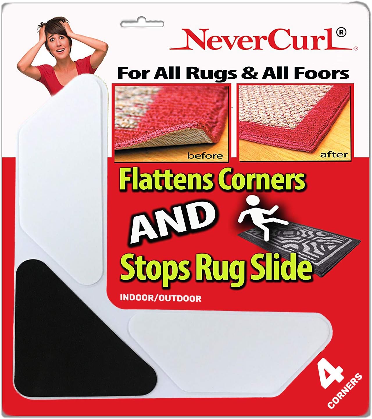Grips The Rug with Nevercurl Includes 4" V Shape Corners with EVA Foam Tip for Easy Rug Lifting - Patented - Instantly Flattens Rug Corners and Stops Rug Slipping - Gripper uses Renewable Sticky Gel: Home Improvement