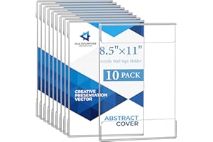 10 Pack Wall Mount Acrylic Sign Holder, 8.5 x 11" Vertical Wall Document Signs Holder with Mounting Sticker, Frameless A4 Pos
