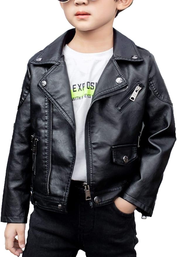 Linboo Lederjacke Kinder - Motorradjacke Mit Nieten Jungen & Mädchen