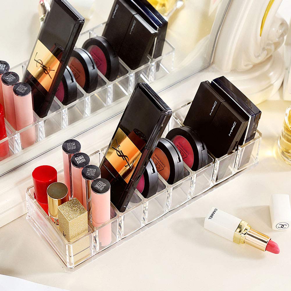 Weiai Clear Acrylic Compact Organizer, Blushes Highlighters Eyeshadow Powder Makeup Organizer Holder for Vanity, 8 Slots: Beauty