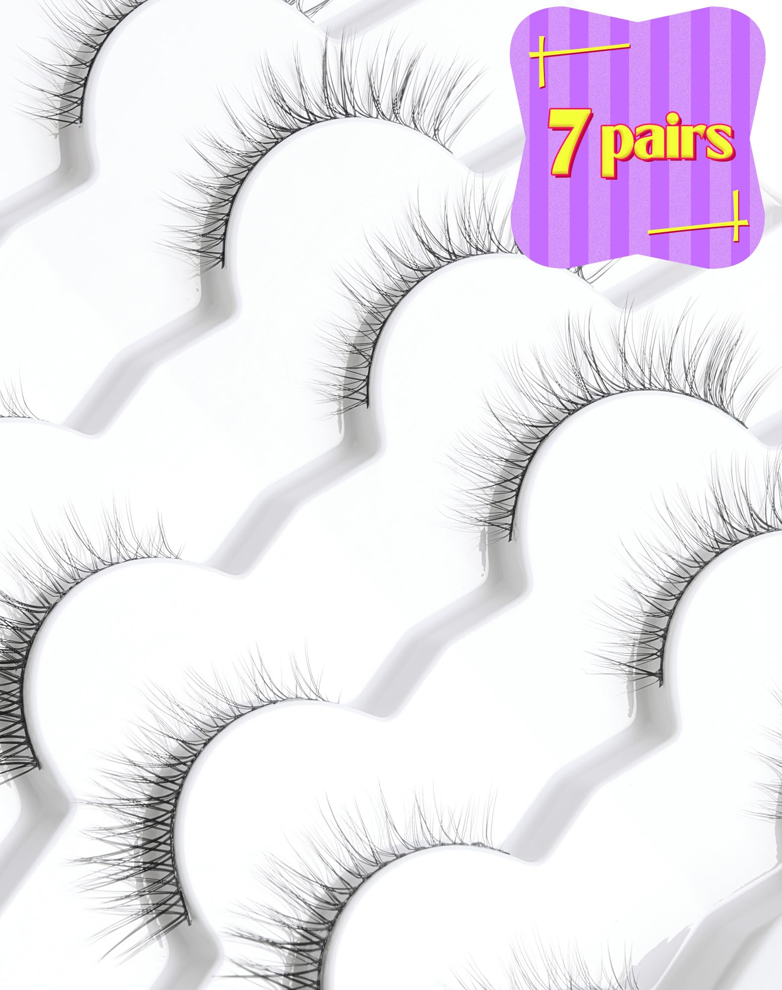 Onlyall Natural Lashes Wispy Lashes Natural Look False Eyelashes Natural Flared Eyelashes False Eye Lashes Soft Fluffy Lashes 7 Pairs D11 Gradual-10mm