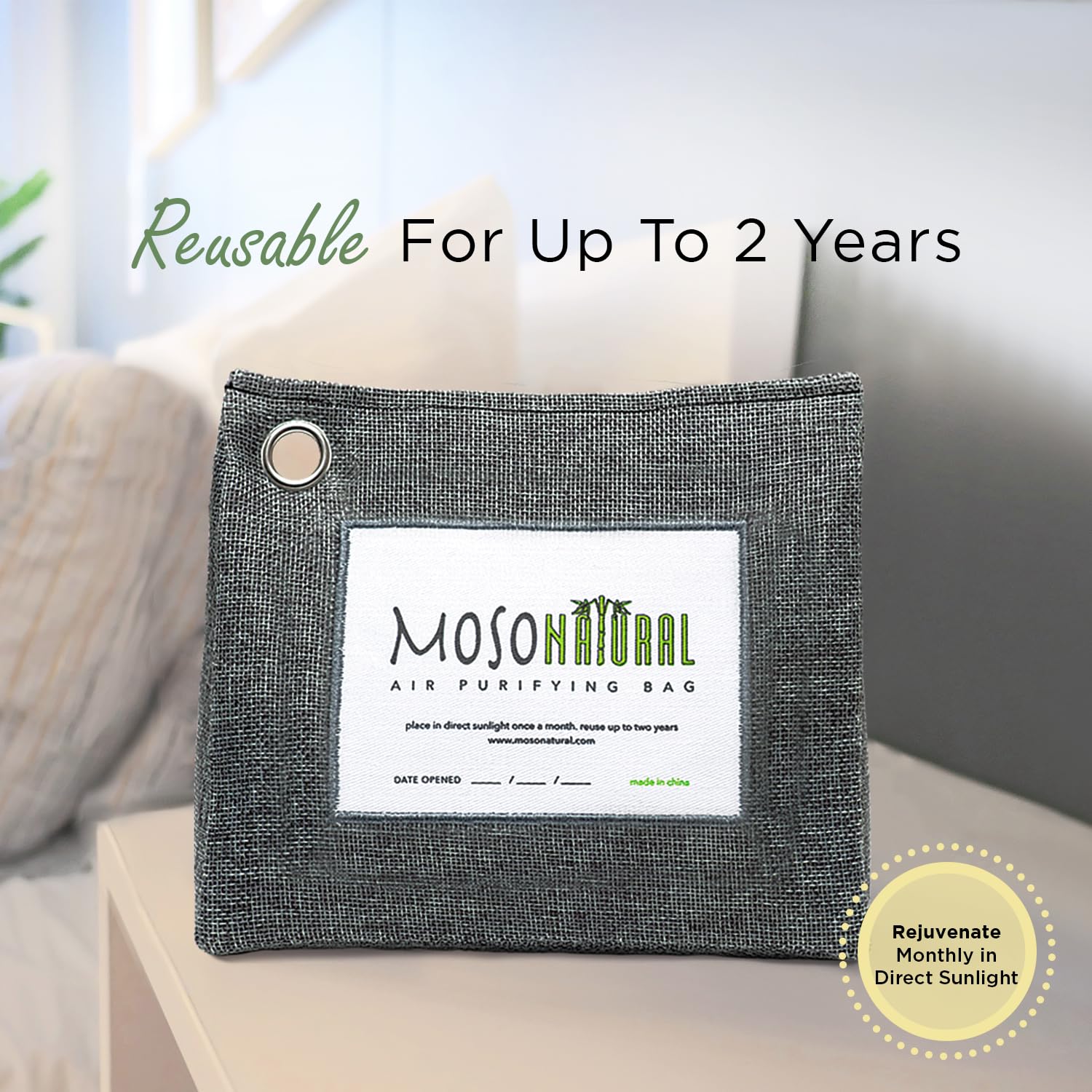 Moso Natural Air Purifying Bag 600g, Premium Bamboo Charcoal Odor Absorber, Room Deodorizer for Large Spaces, Bedroom, Kitchen, Basement, Pet Odor Eliminator for Home, 21oz Charcoal Bags