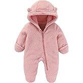 Jomixa Baby Fleece Snowsuit, Infant Winter Coat, Hooded Long Sleeve Baby Rompers Jumpsuit with Footies