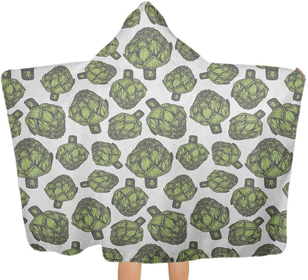 shirlyhome Printed Hooded Towel Artichoke Hooded Towels for Baby Detailed Drawing of Super Foods Fresh Vitamin Sources Natural Nutrition Source Forest Green Size 30"x50"
