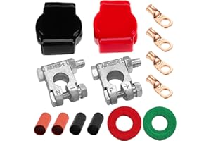 Ampper Military Spec Battery Terminal and Cover Top Post Kit with 4 Lugs and Heatshrink for Marine Car Boat RV and Vehicles (
