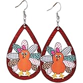 Cute Handmade Wooden Thanksgiving Turkey Dangle Earrings for Women Lightweight Autumn Turkey Chicken Pumpkin Earring Fall Holiday Jewelry Gifts
