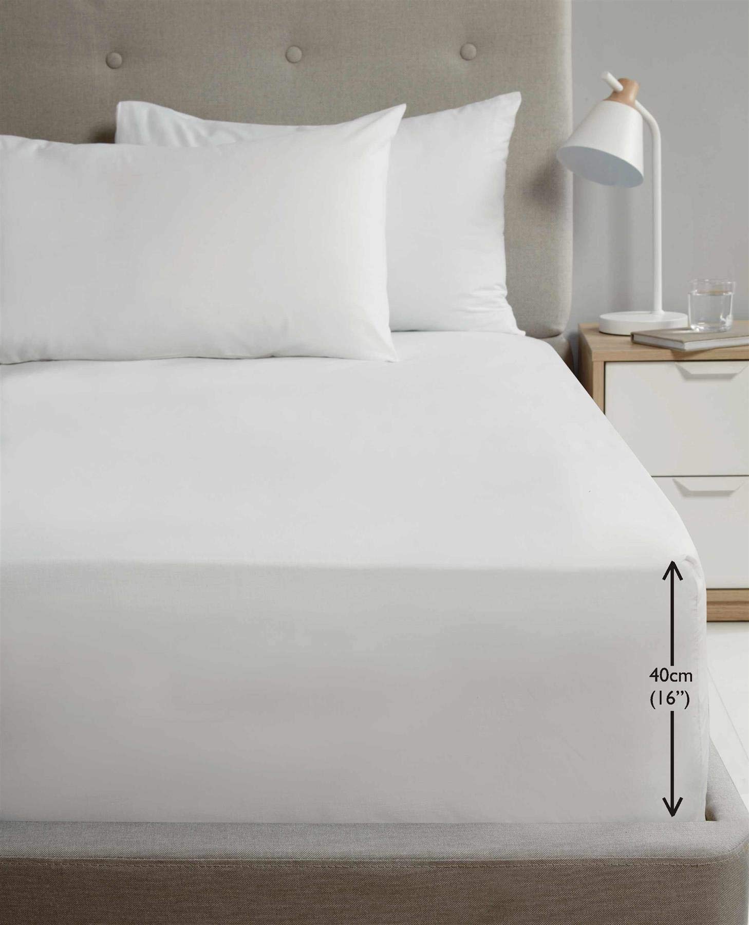 Rapport Luxury Super Soft Percale Plain 16" Deep Single White Fitted Sheet, Polycotton