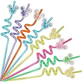 24 Pcs Glitter Mouse Ear Straws, Party Favors Drinking Straws With 2pcs Cleaning Brush, Reusable Plastic Straws for Boys Girls Party Decorations Birthday Party Supplies