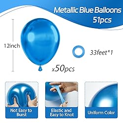 Awenztech Metallic Blue Balloons 12 inch, Chrome