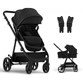 Mompush Meteor2 Baby Stroller Bassinet Stroller, Car Seat Adapter Included | Reversible Seat Newborn to Toddler UPF 50+ Canopy All-Terrain Wheels Compact Fold Cup Holder Foot Cover Car Seat Adapter