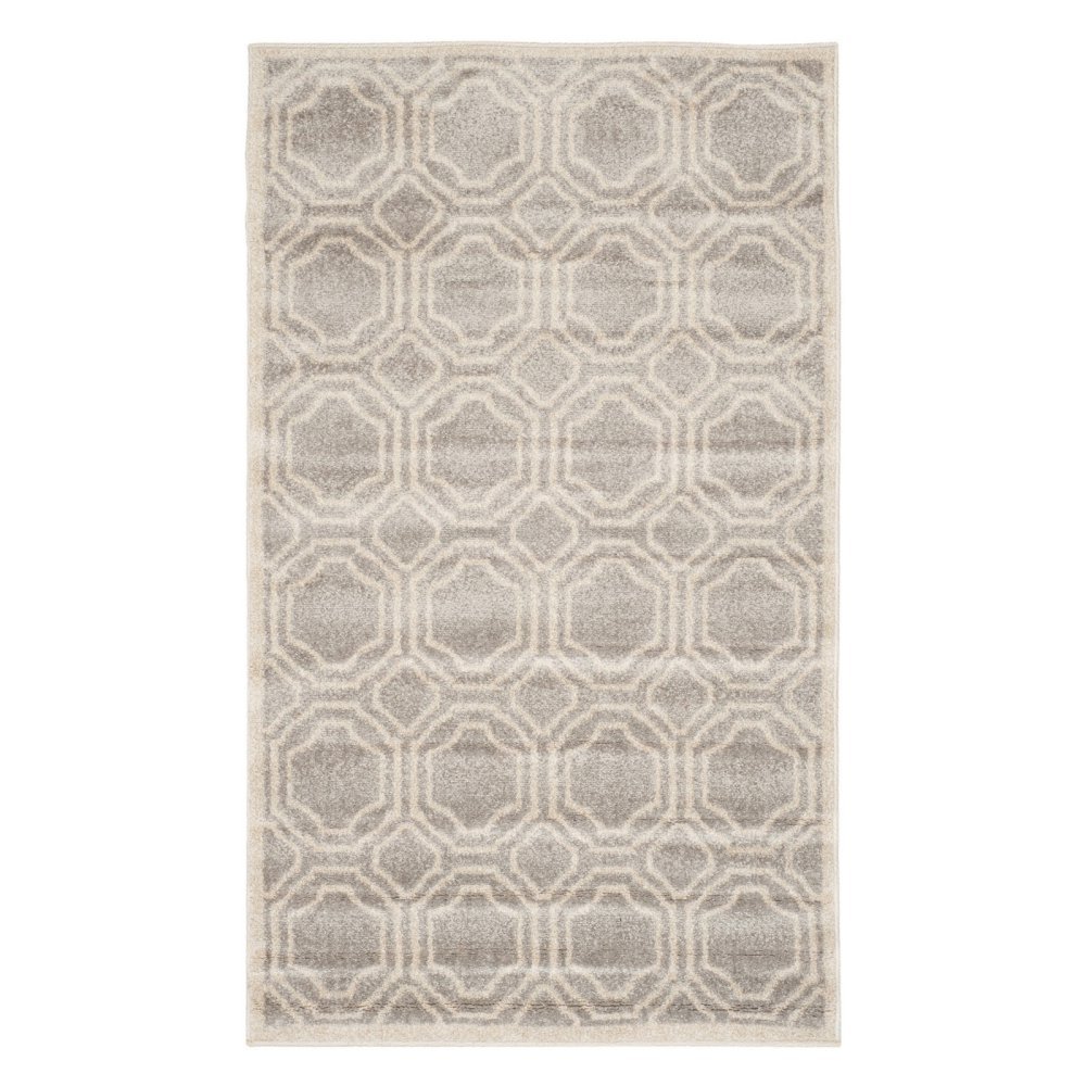 Safavieh Geometric Indoor/Outdoor Woven Rectangle Area Rug, Amherst Collection, AMT411, in Light Grey / Ivory, 76 X 122 cm for Garden, Patio or Any Outdoor Space