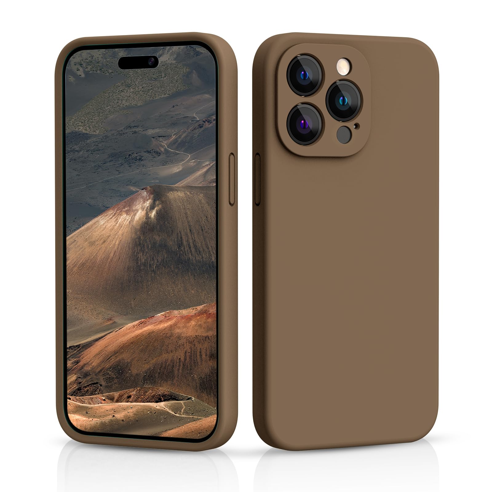 CALOOP Slim-Fit for iPhone 14 Pro Max Case,Skin Soft Liquid Silicone,Sturdy Hard Frame Shockproof Cover with Anti-Scratch Microfiber Lining,Full Protection for Screen and Lens,6.7 inch(Light Brown) — image 1