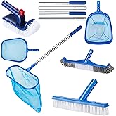 FillTouch Swimming Pool Cleaning Kit Including 3 Pool Skimmer Net 3 Brush and Aluminum Adjustable Pole for Cleaning Walls Ideal Clean Kit for Above Ground
