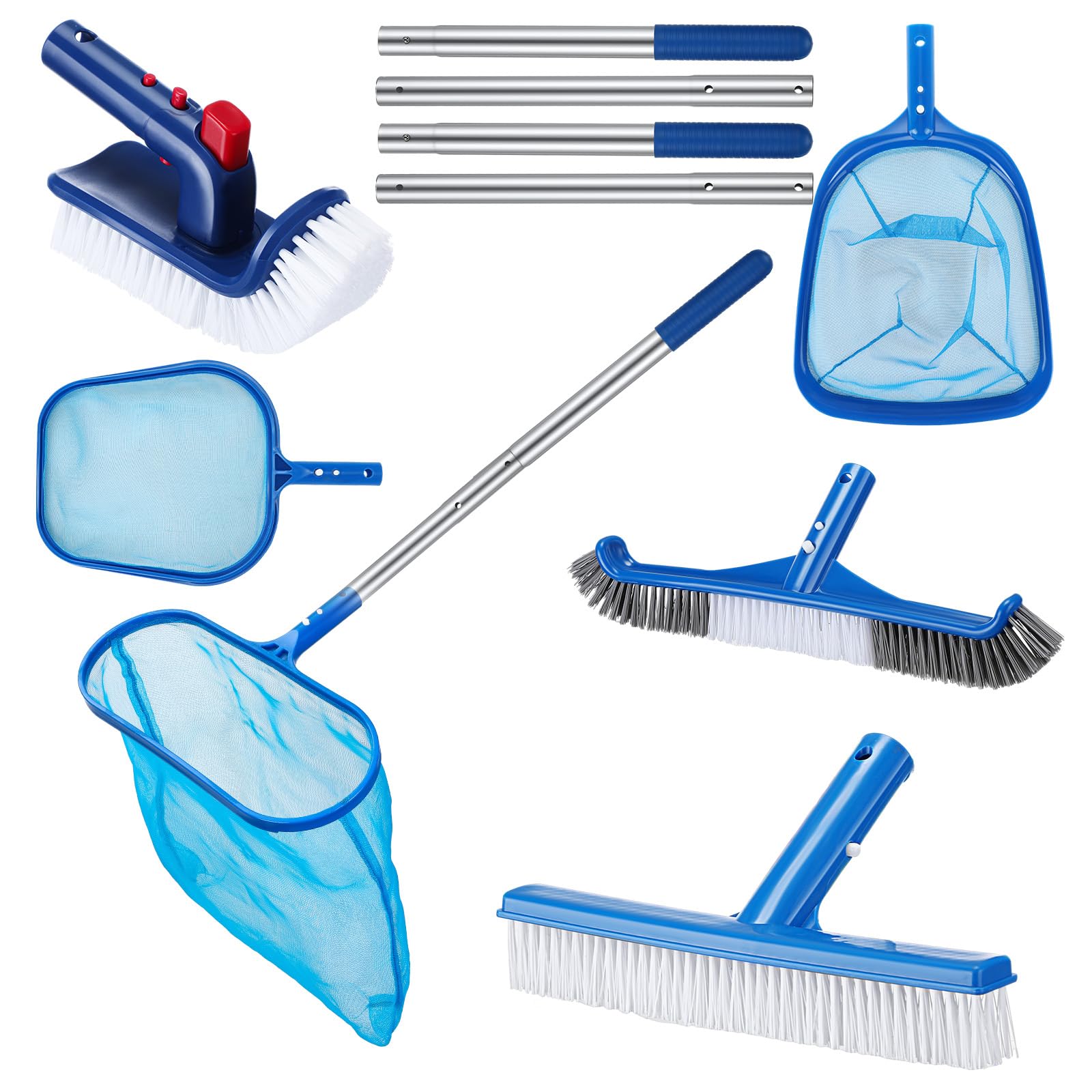Photo 1 of FillTouch 7 Pcs Swimming Pool Cleaning Kit Pool Skimmer Net Pool Brush with 5 ft Aluminum Pool Adjustable Pole for Cleaning Pool Walls, Ideal Pool Cleaning Kit for Above Ground Pool