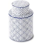 Magclay Ceramic Decorative Jars with Lid, Blue and White Ginger Jar for Home Decor, Cylindrical Vase Decor, 7.7x5.4 Inch, Blu