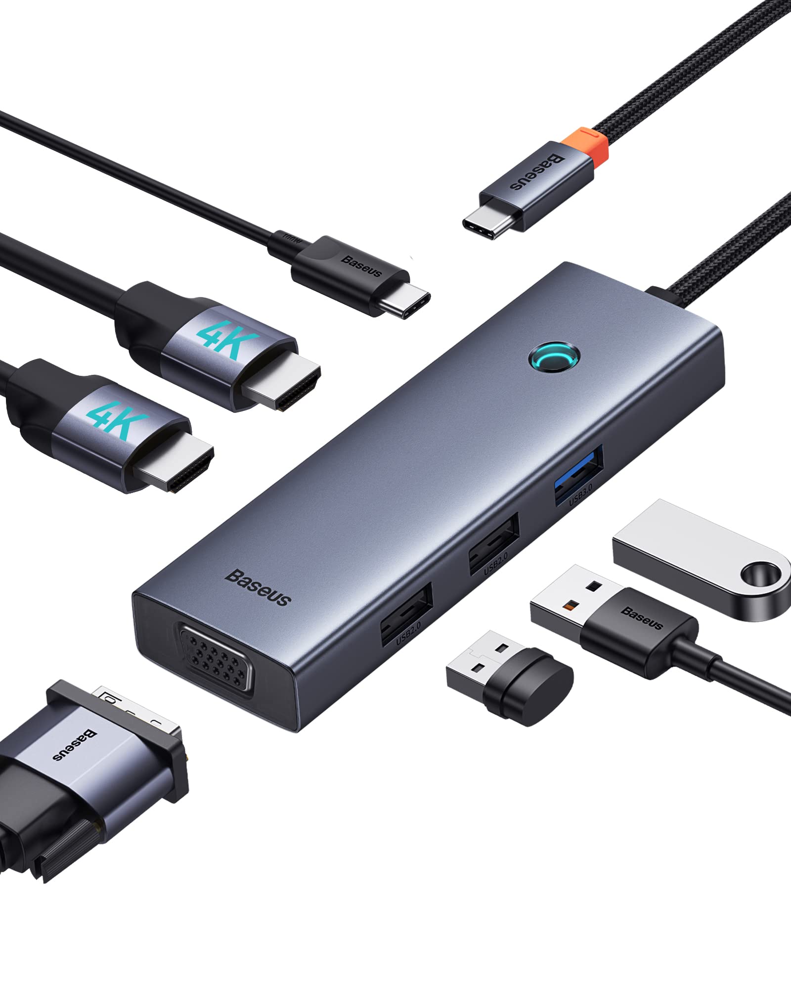 Docking Station Dual Monitor, Baseus 7 in 1 Laptop Docking Station 3 Monitors, USB C HUB with 4K HDMI, VGA, 100W PD, 3 USB for iPhone 15/MacBook/Dell/HP