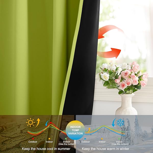 NICETOWN FOREST GREEN 100% BLACKOUT WINDOW CURTAIN PANELS, COLD AND FULL LIGHT BLOCKING DRAPES WITH BLACK LINER FOR NURSERY, 84 INCHES LONG DROP THERMAL INSULATED DRAPERIES (52 INCHES WIDE, 2 PIECES)