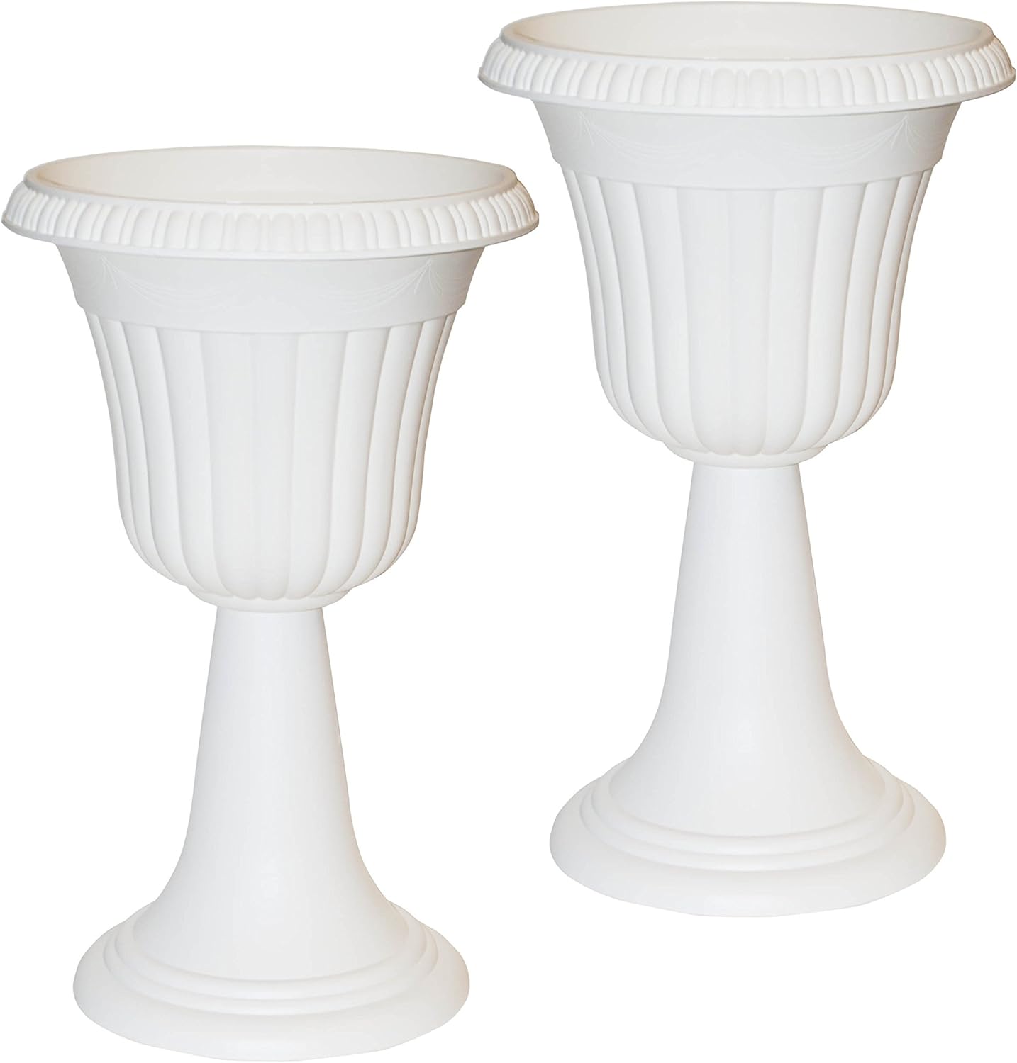 ALEKO Tall White Plastic Garden Flower Plant Azura Urn Planter, Lot of 2 Garden
