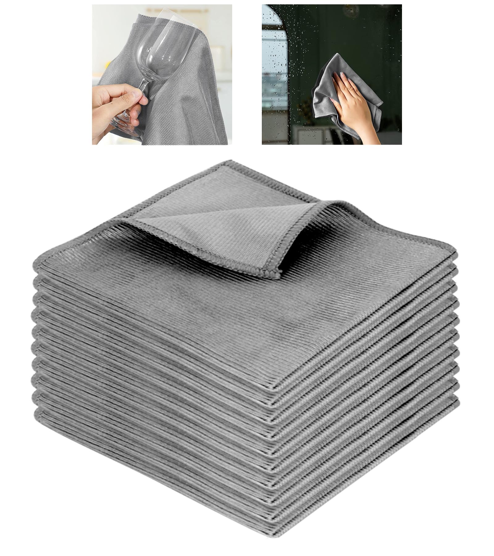Beaface Microfibre Cleaning Cloths 10 Pack, Glass Cleaning Cloths Lint Free Scratch Free for Glass Windows Screens Mirrors 30 x 30cm (Grey 1)