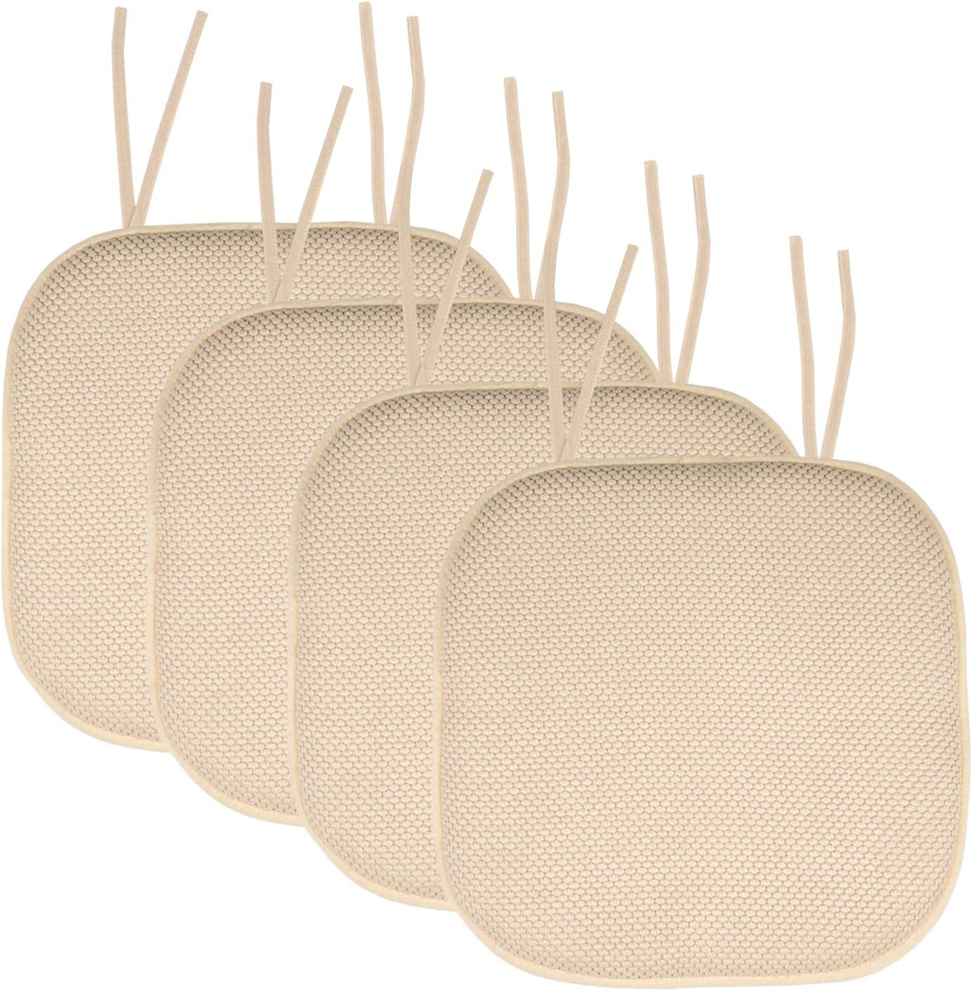 12 Pack Sweet Home Collection Chair Cushion Memory Foam Pads With Ties Honeycomb Pattern Slip Non Skid Rubber Back Rounded Square 16 X 16 Seat Cover Rust Kitchen Table Linens Home