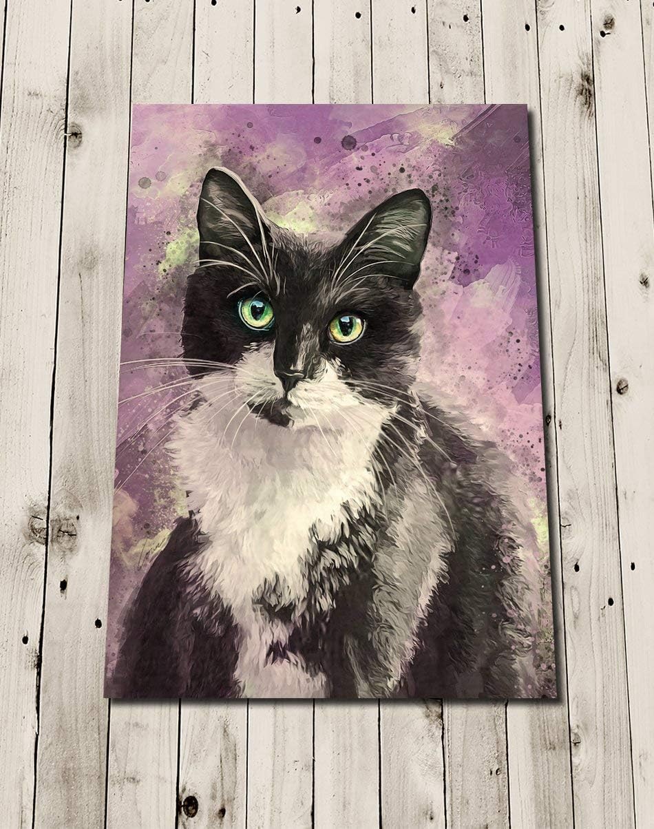 Black and White Tuxedo Cat Painting - Flat Print