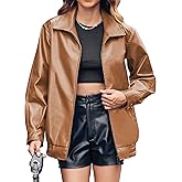 Miladusa Womens Oversized Leather Jackets Faux Casual Zip Up Trendy Bomber Motorcycle Jacket with Pockets