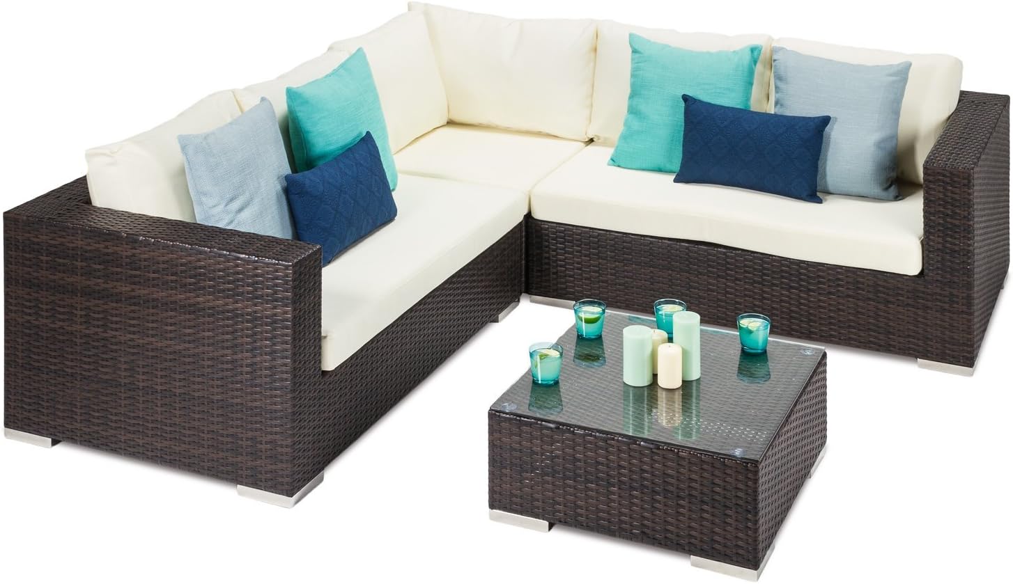Alexander Francis Tuscany Outdoor Brown Rattan Wicker Weave Garden Corner Sofa Furniture Set – Fully Assembled