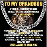 To My Grandson Necklace From Grandma, Grandsons Gift From Grandparents, Grandson Cuban Chain Necklace For Birthday Christmas Gradution, Grandpa Grandsons Necklace With Massage Card And Gift Box