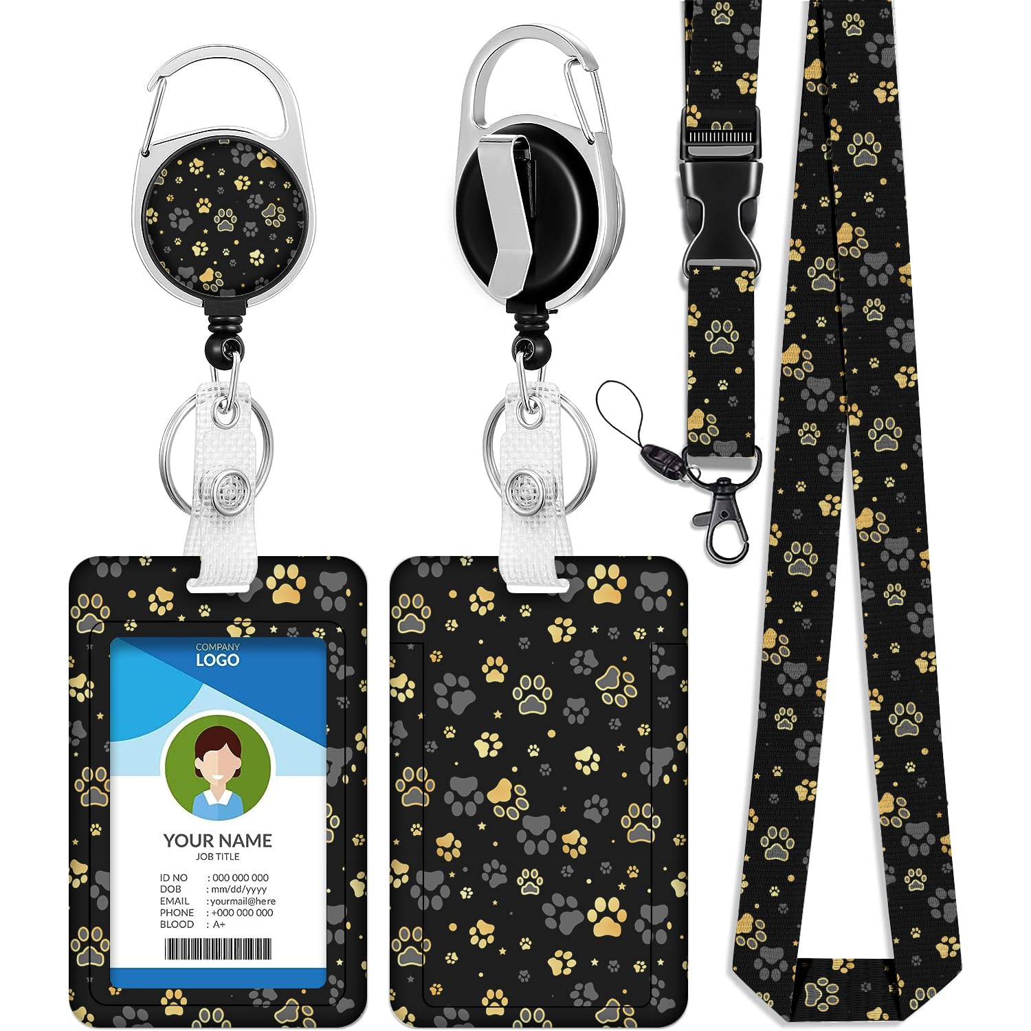 bolimoss Paw Lanyard with Card Holder Alligator Clip Cute Lanyard Key Chain ID Badge Holder Neck Strap with Plastic Card Holder for Teacher Woman Kids Teacher Student