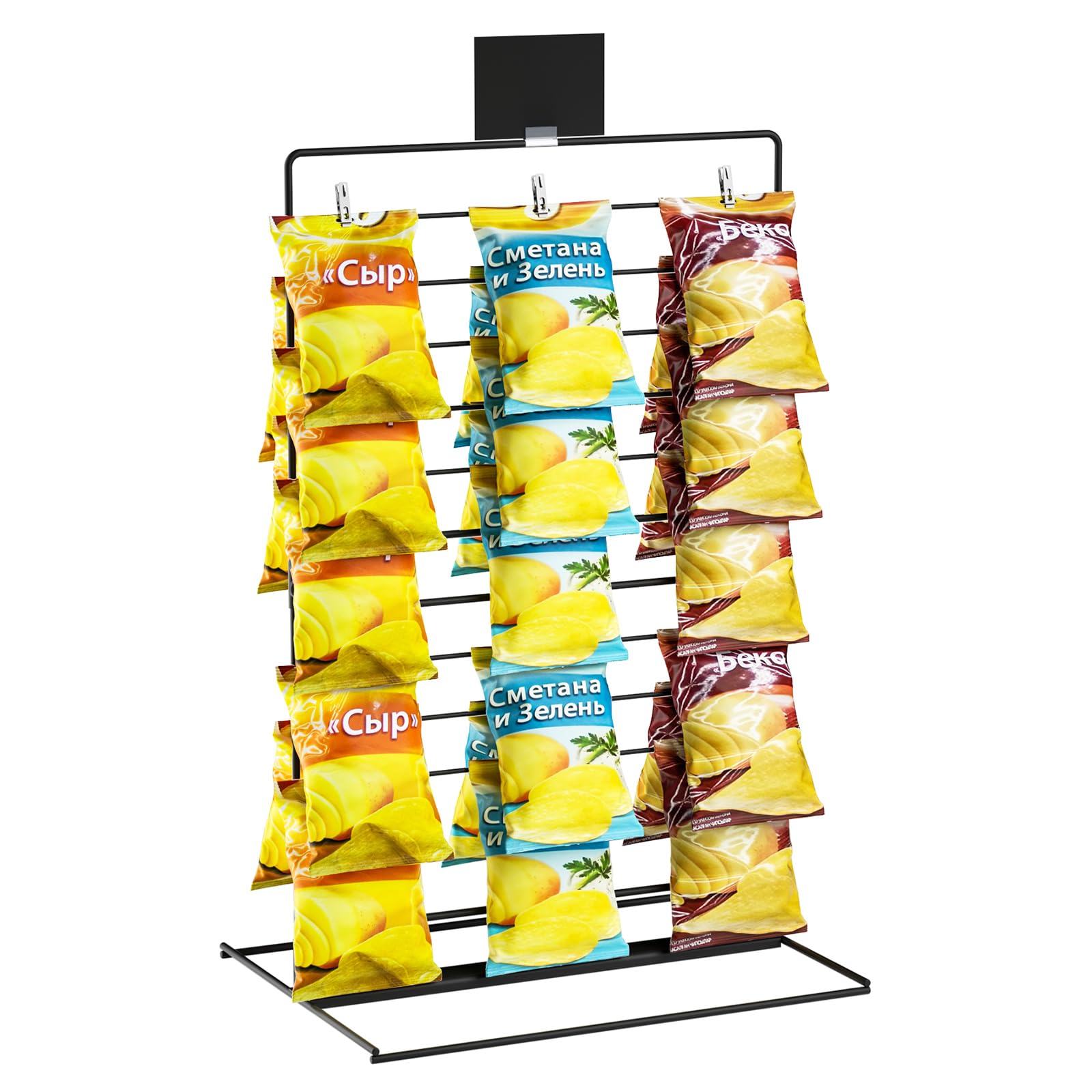 Photo 1 of dootiva Potato Chip Rack - Chip Display Rack for Bagged Snack - Concession Stand Supplies for Store Display - Metal Snack Display Stand with 60 Clips on Party and Retail for Chip?Candy?Cookie