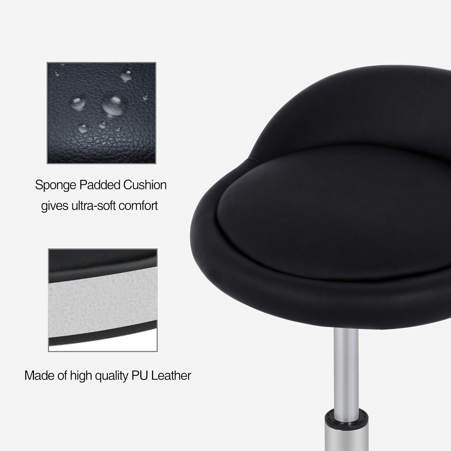 Adjustable Hydraulic Rolling Swivel Stool Chair Salon Tattoo Office Massage Medical Facial Spa Stool Chair with Wheels Backrest PU Cushion (Black): Furniture & Decor