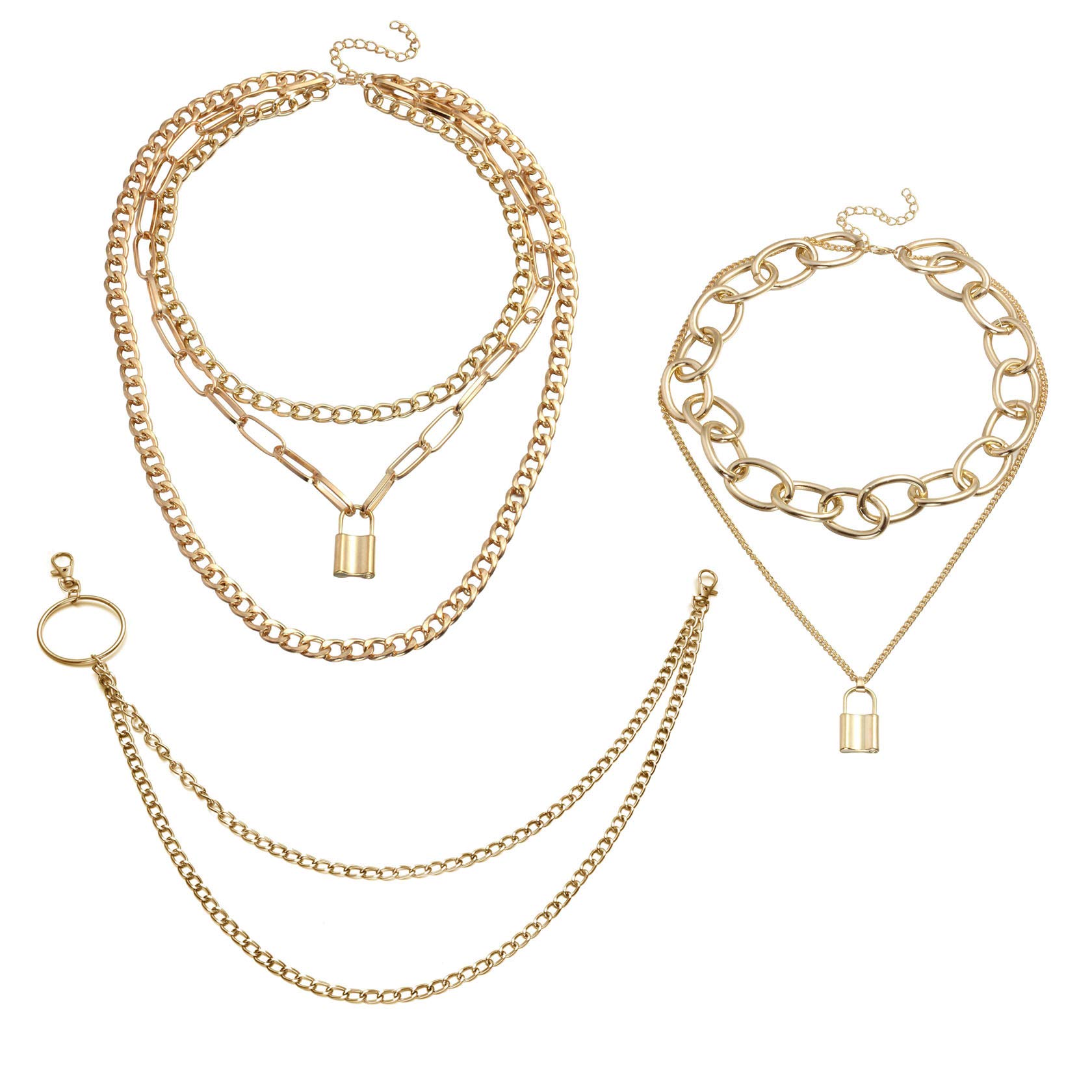 MILAKOO Lock Pendant Necklace Set Jeans Chain O-Ring Necklace Multilayer Pocket Chain Keychain