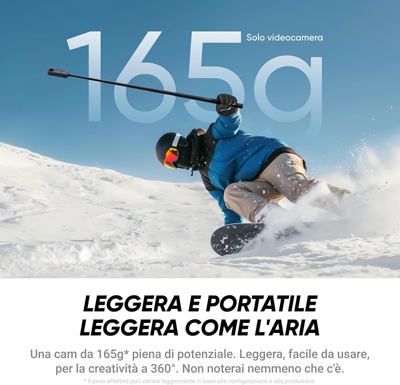 X4 Air, Videocamera 8K 360 leggera 165g, Selfie stick Invisibile, lenti sostituibili, cover antivento integrata, prima registri poi inquadri, Pack Starter