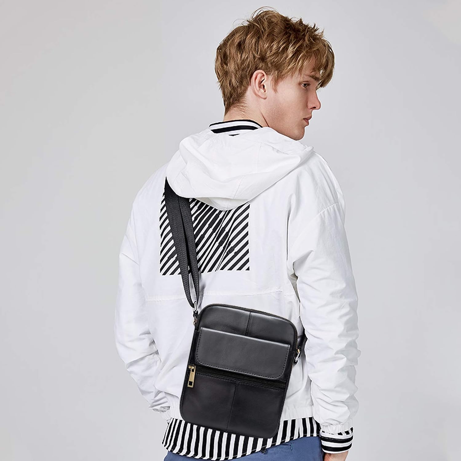 FANDARE Unisex Shoulder Bag Leather Crossbody Purse Crossover Messenger Bag Satchel Bag for Men Women Teens Business Travel School College Campus Backpack Black - Image 3