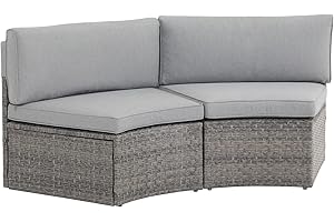 SUNSITT Outdoor 2-Piece Half-Moon Patio Furniture Curved Outdoor Sofa Wicker Sectional Set with Grey Cushions