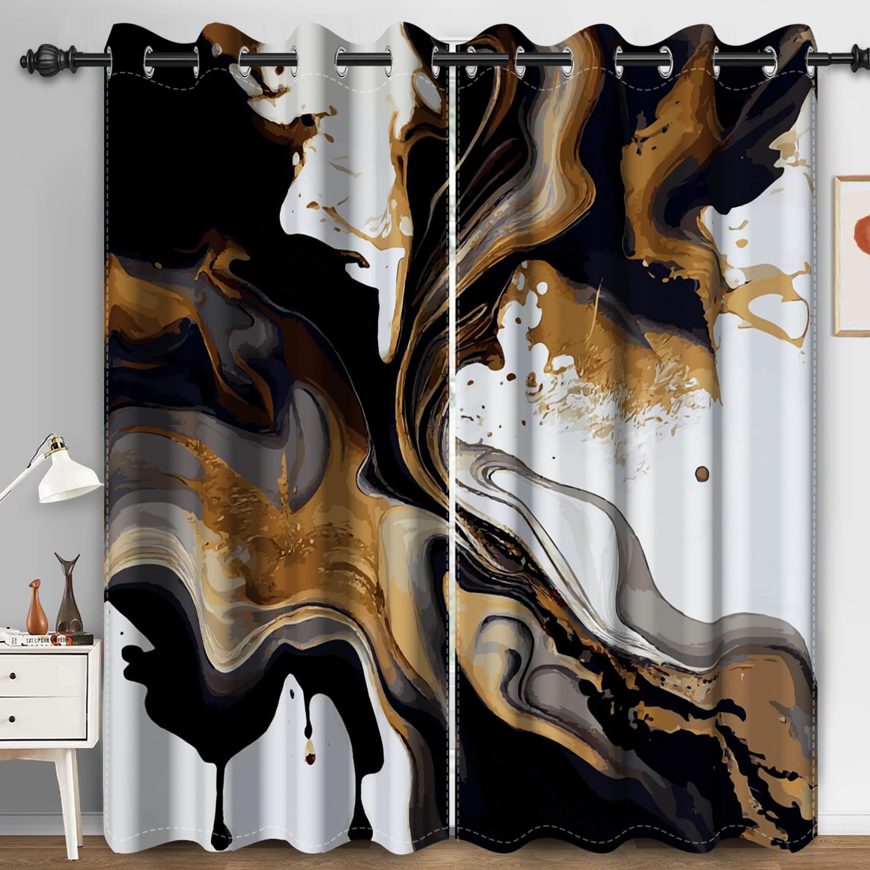 Bovlleetd Black Marble Blackout Curtains, Abstract Art Tie-Dye Color Room Darkening Bedroom Curtains Window Drapes for Living Room 55x96inch (Width x Length) Set 2 Panels — image 1