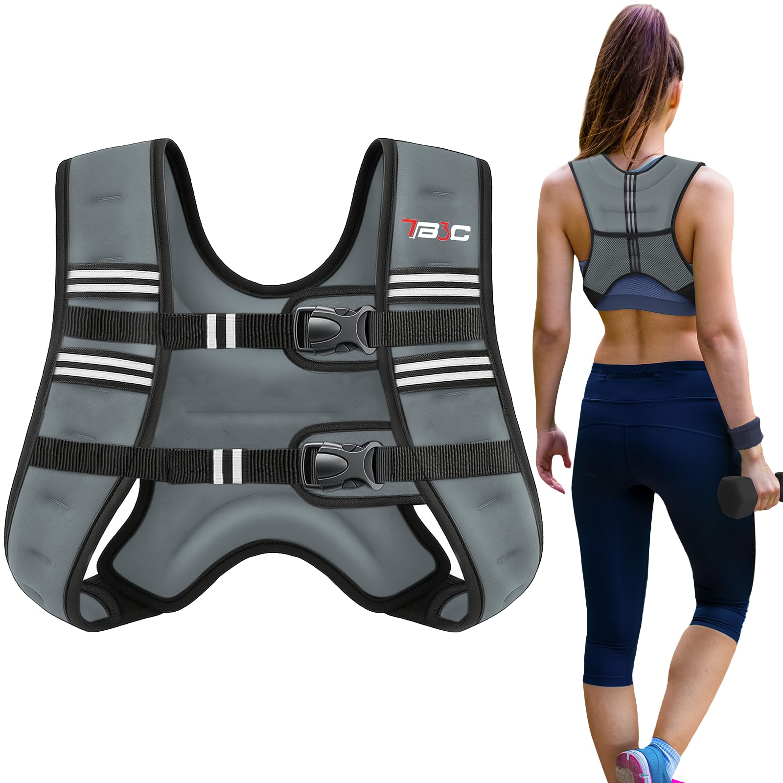 Weighted Vest 30lbs with Reflective Stripe, Body Weight Vests Adjustable for Men and Women Workout, Strength Training, Running, Walking, Jogging Image