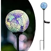 Afirst Solar Lights Outdoor Decorative Mosaic Gazing Ball Garden Stakes Decorative Lights Waterproof Glass Ball LED Pathway Stake Light for Pathway Yard Lawn Decoration Blue