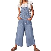 ebossy Women's Adjustable Spaghetti Strap Bib Overalls Casual Loose Wide Leg Capri Jean Jumpsuit