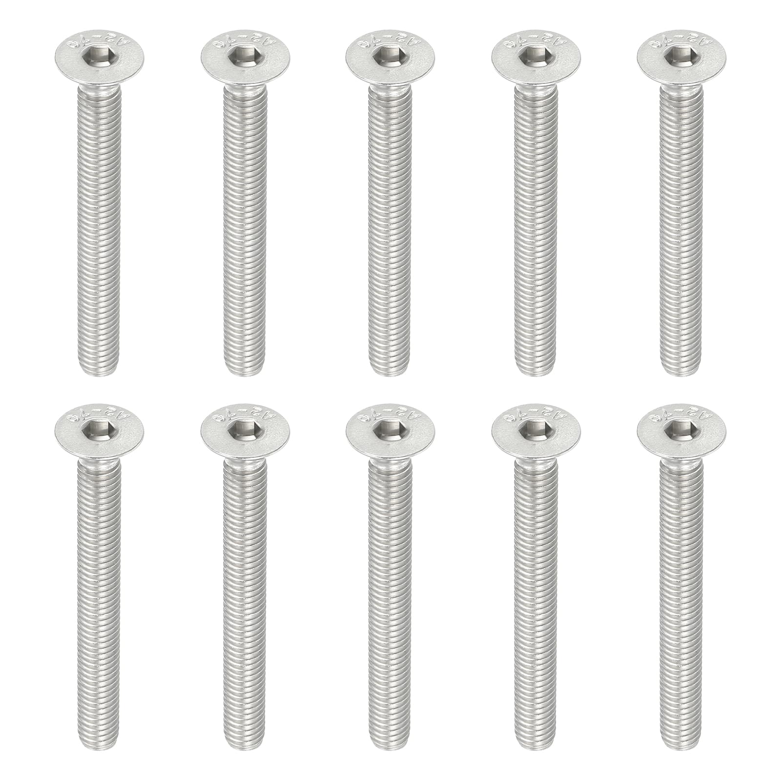 PATIKIL M6 x 55mm Flat Head Socket Cap Screws, 10 Pack 304 Stainless Steel 18-8 Machine Screws Flat Countersunk Bolts Hex Socket Drive Fasteners Grade 6.8 — image 1