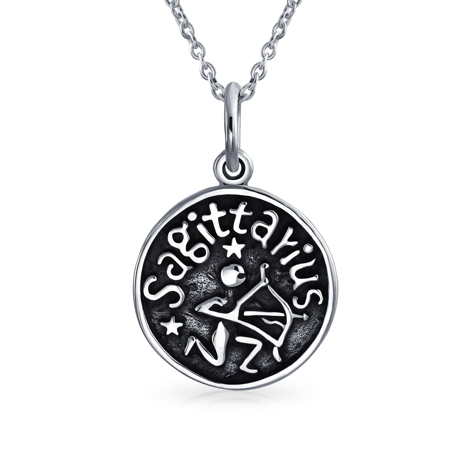Bling Jewelry Sagittarius Zodiac Sign Astrology Horoscope Round Medallion Pendant For Men Women Necklace Antiqued Sterling Silver โ image 1